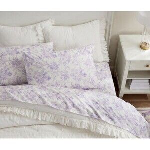NWT Pottery Barn Teen LoveShackFancy Garden Damask Organic King Sheet Set Purple